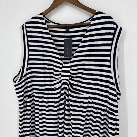 Tommy Hilfiger Womens Plus 2X Navy White Striped Tiered Sleeveless Midi Dress - Picture 5 of 10